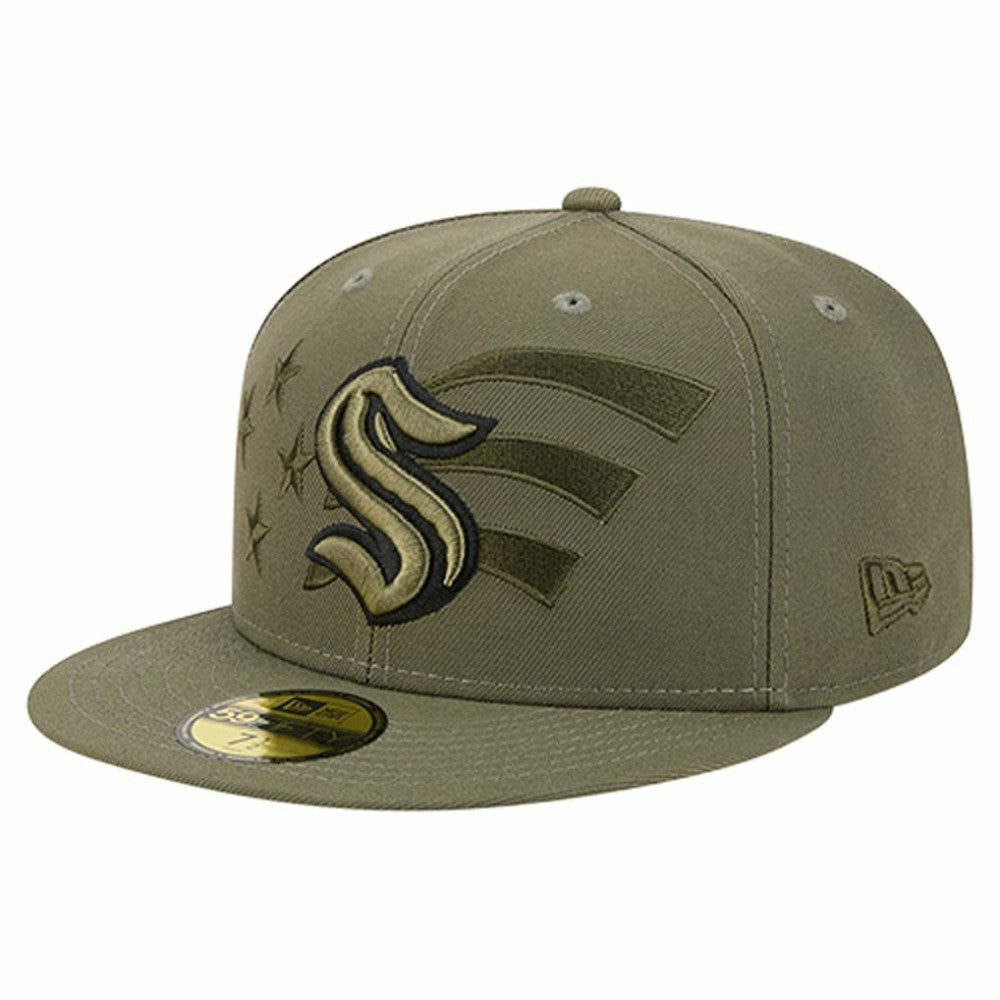 NHL Olive Seattle Kraken New Era Military Appreciation Flag 59FIFTY Fitted Hat