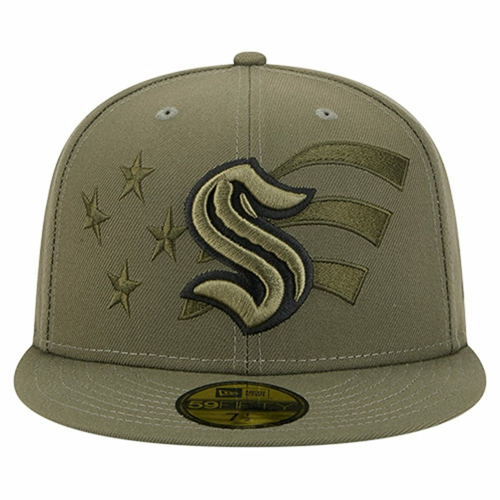 NHL Olive Seattle Kraken New Era Military Appreciation Flag 59FIFTY Fitted Hat