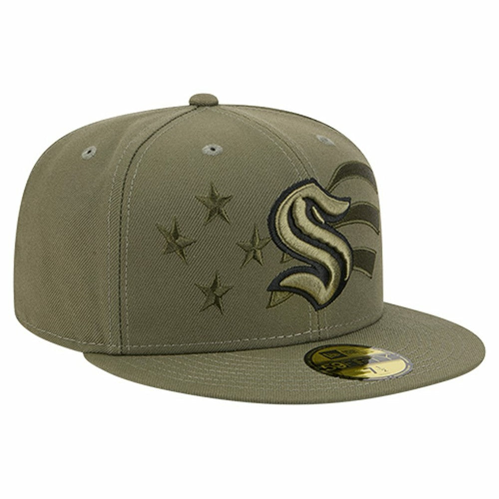 NHL Olive Seattle Kraken New Era Military Appreciation Flag 59FIFTY Fitted Hat