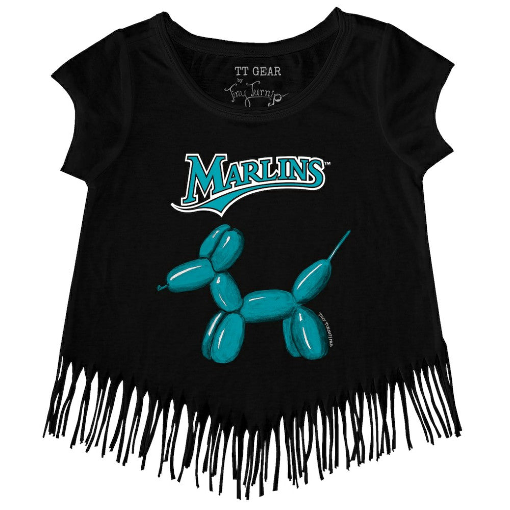 MLB Miami Marlins Tiny Turnip Girls Youth Balloon Dog Fringe T-Shirt