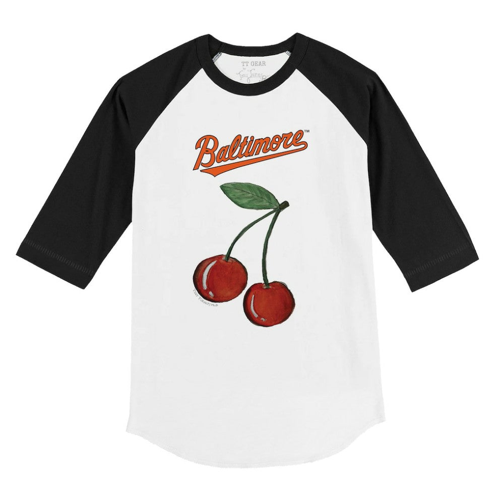 MLB Baltimore Orioles Tiny Turnip Youth Cherries 3/4-Sleeve Raglan Baseball T-Shirt