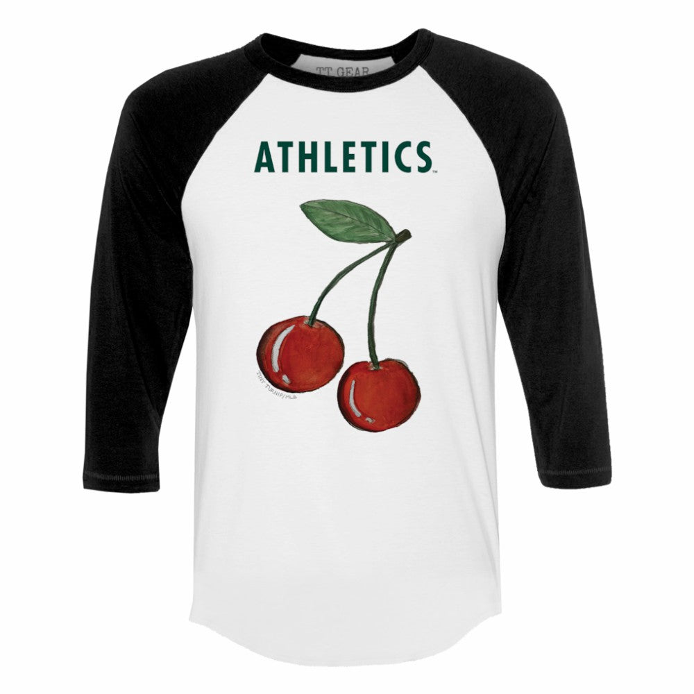 MLB Athletics Tiny Turnip Women's Cherries 3/4-Sleeve Raglan Baseball T-Shirt