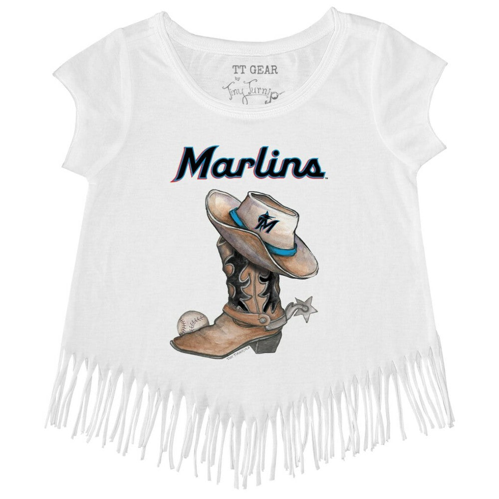 MLB Miami Marlins Tiny Turnip Girls Youth Cowboy Boot Fringe T-Shirt