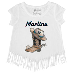 MLB Miami Marlins Tiny Turnip Girls Youth Cowboy Boot Fringe T-Shirt
