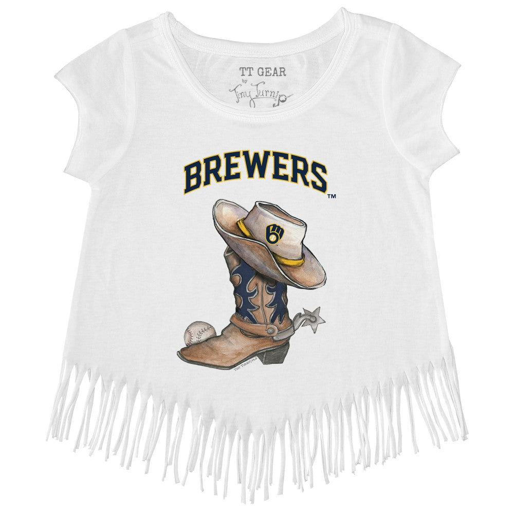 MLB Milwaukee Brewers Tiny Turnip Girls Youth Cowboy Boot Fringe T-Shirt