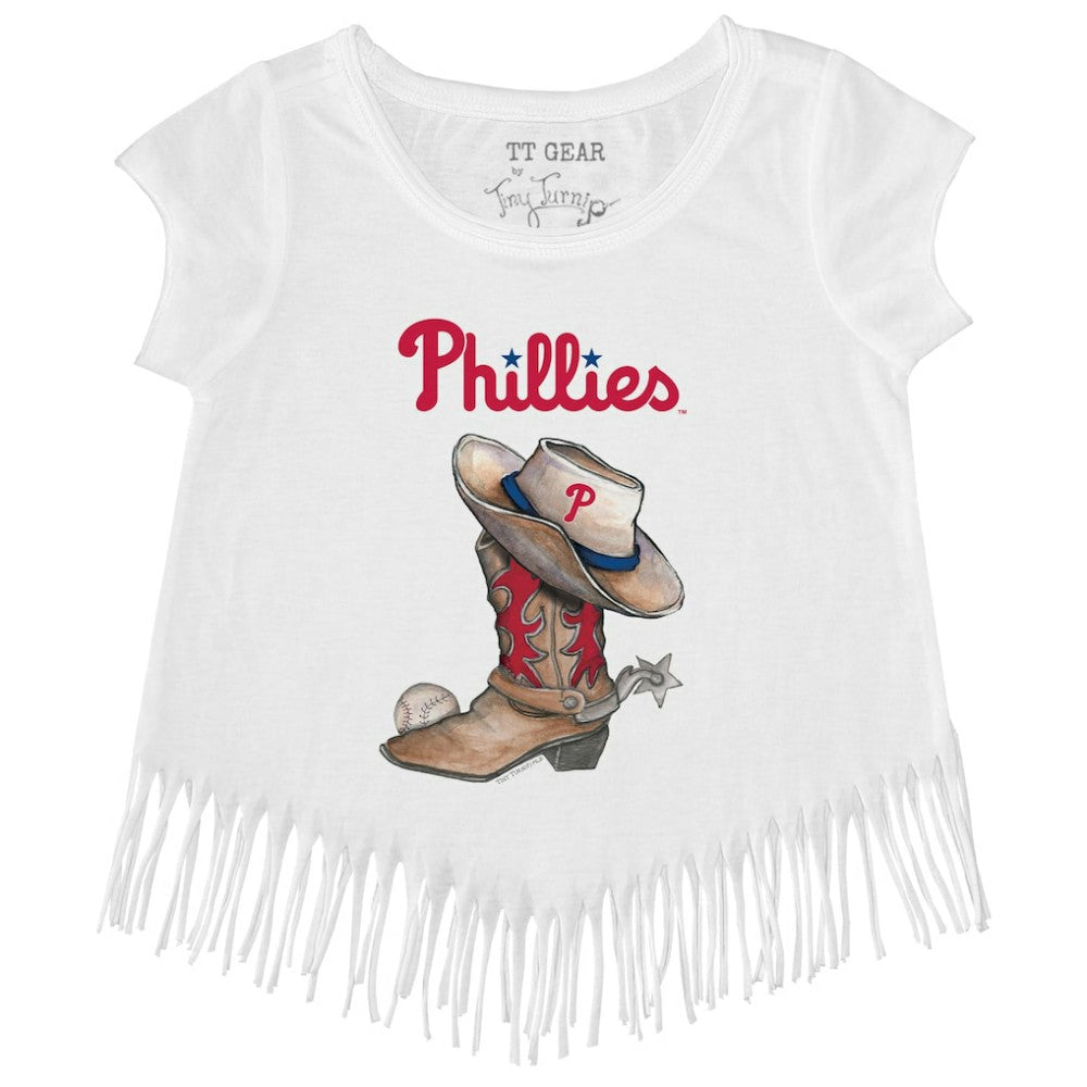 MLB Philadelphia Phillies Tiny Turnip Girls Youth Cowboy Boot Fringe T-Shirt