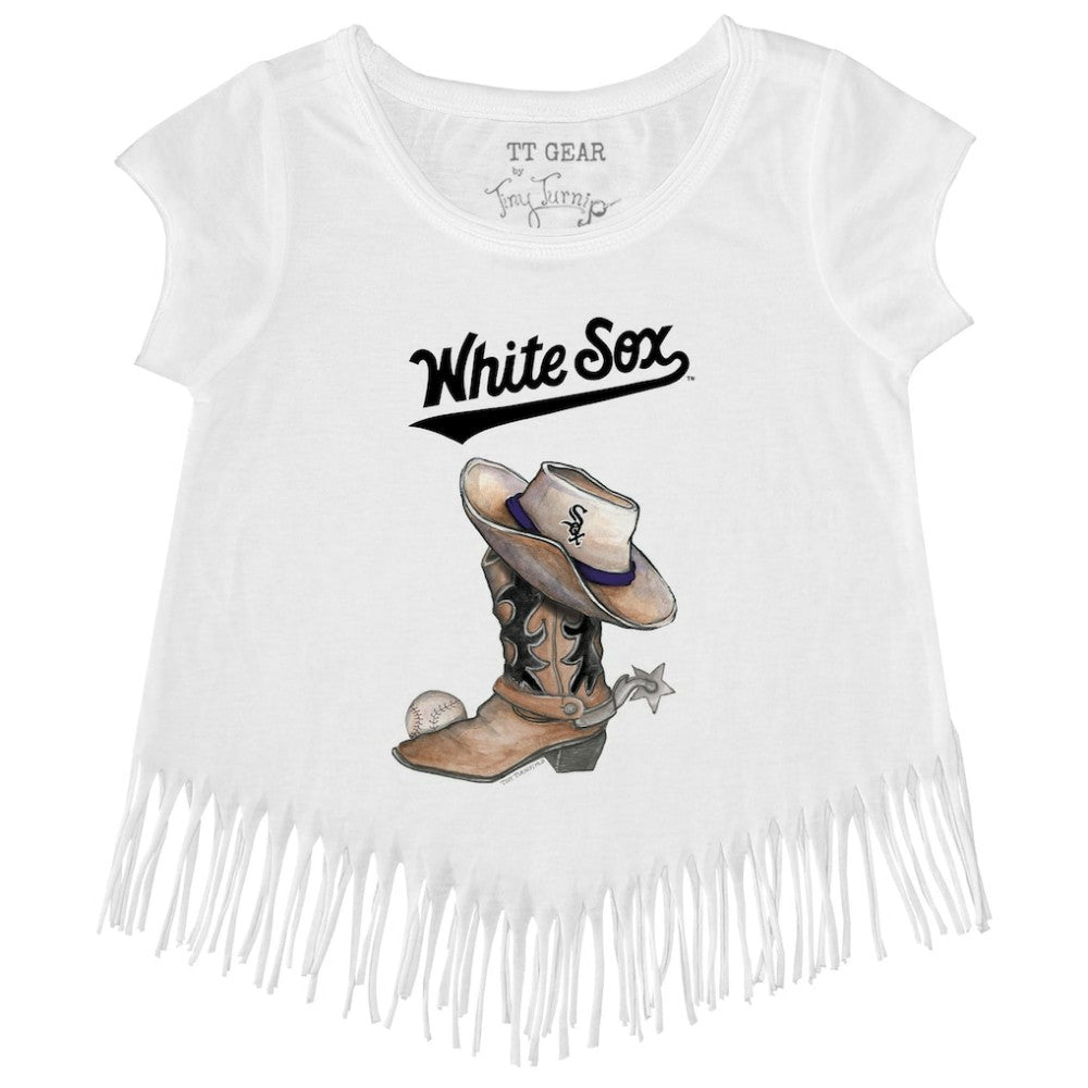 MLB Chicago White Sox Tiny Turnip Girls Youth Cowboy Boot Fringe T-Shirt