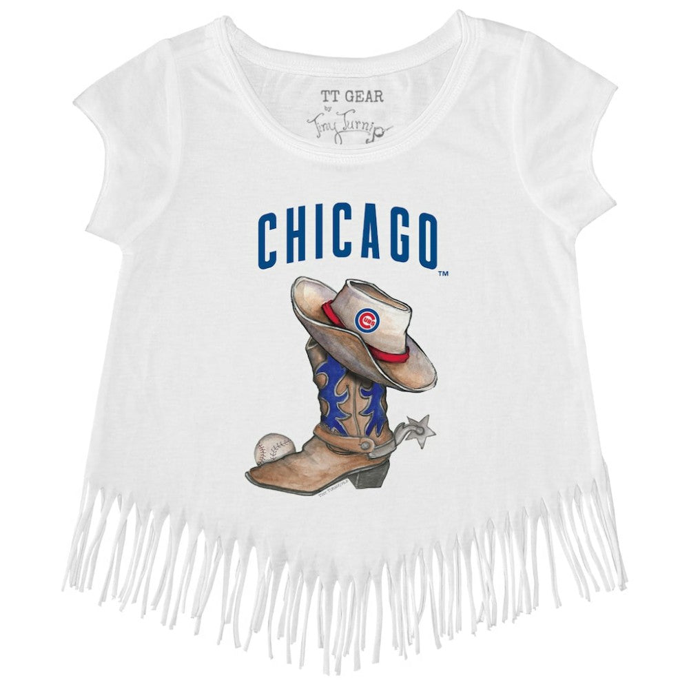 MLB Chicago Cubs Tiny Turnip Girls Youth Cowboy Boot Fringe T-Shirt