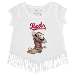 MLB Cincinnati Reds Tiny Turnip Girls Youth Cowboy Boot Fringe T-Shirt