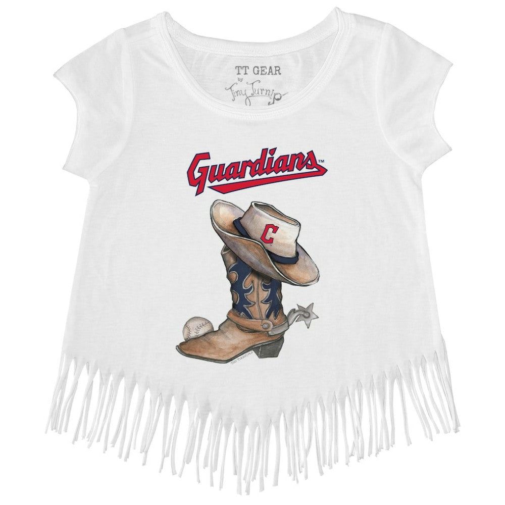 MLB Cleveland Guardians Tiny Turnip Girls Youth Cowboy Boot Fringe T-Shirt