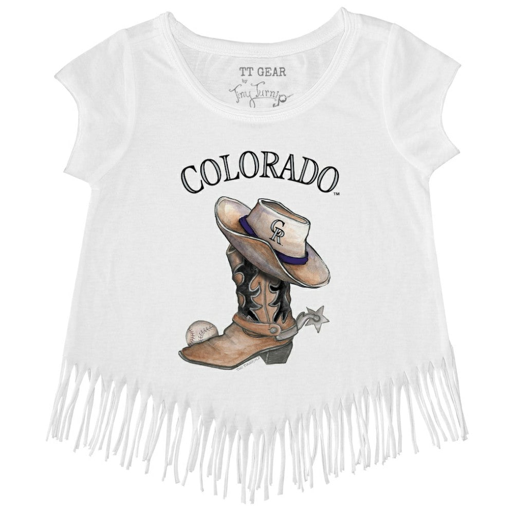 MLB Colorado Rockies Tiny Turnip Girls Youth Cowboy Boot Fringe T-Shirt