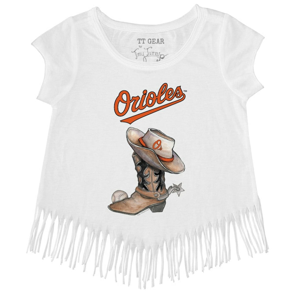 MLB Baltimore Orioles Tiny Turnip Girls Youth Cowboy Boot Fringe T-Shirt