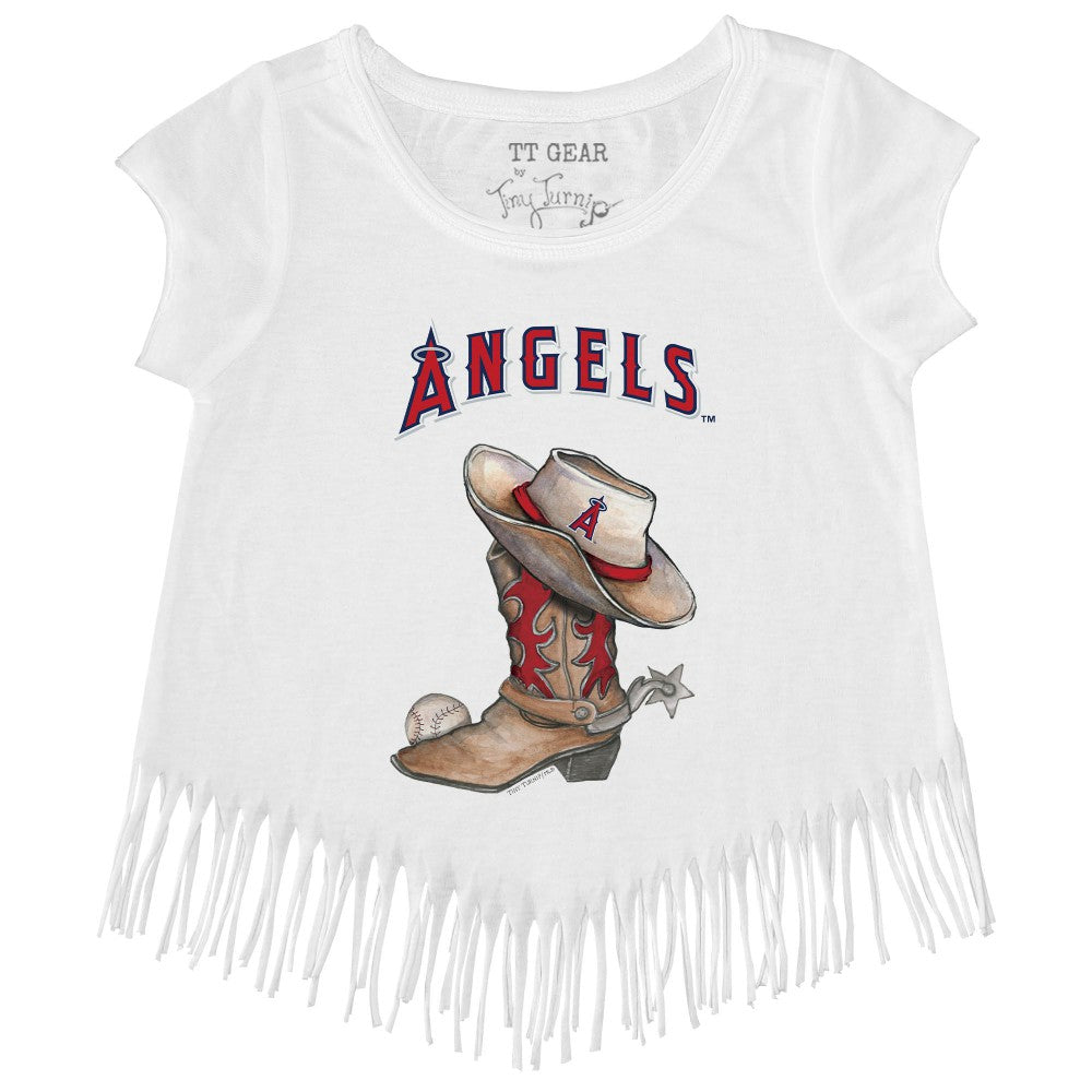 MLB Los Angeles Angels Tiny Turnip Girls Youth Cowboy Boot Fringe T-Shirt