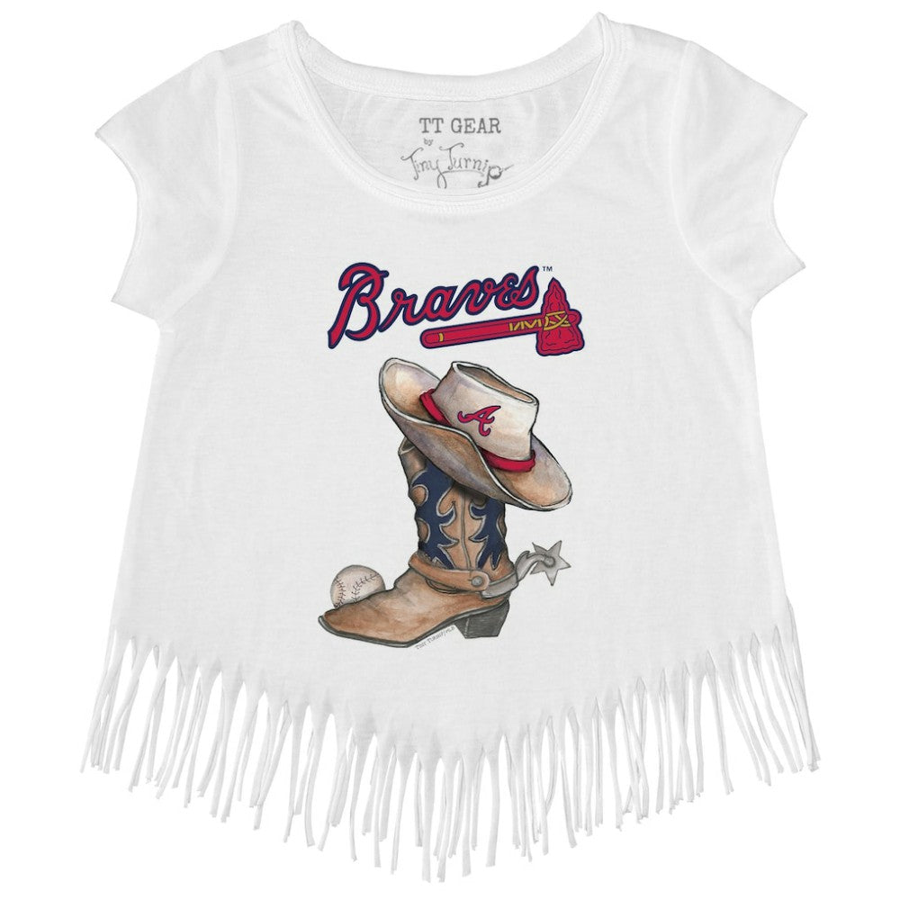 MLB Atlanta Braves Tiny Turnip Girls Youth Cowboy Boot Fringe T-Shirt