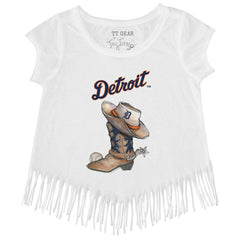 MLB Detroit Tigers Tiny Turnip Girls Youth Cowboy Boot Fringe T-Shirt