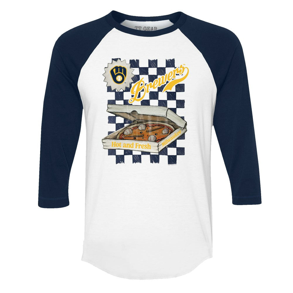 MLB Milwaukee Brewers Tiny Turnip Women's Pizza 3/4-Sleeve Raglan Baseball T-Shirt
