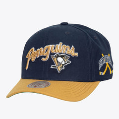 NHL Navy/Gold Pittsburgh Penguins Mitchell & Ness x Just Don Wave Script Pro Strapback Hat