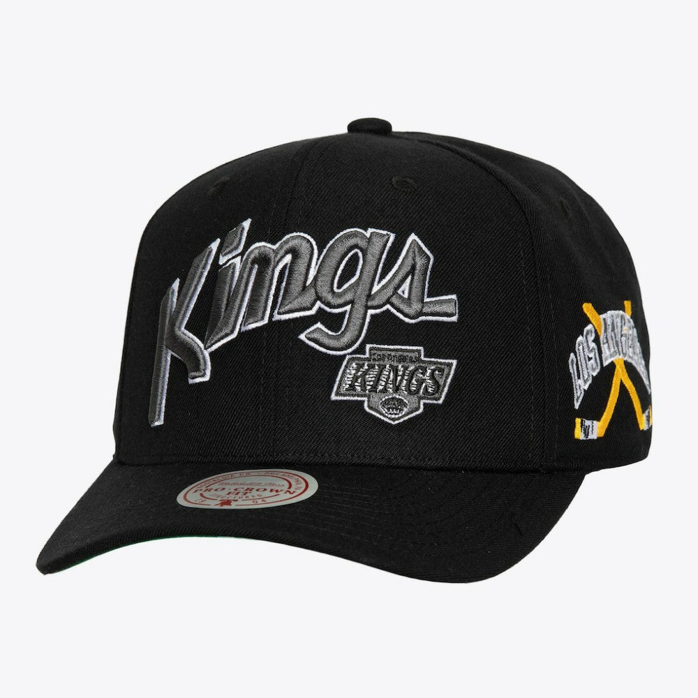 NHL Black Los Angeles Kings Mitchell & Ness x Just Don Wave Script Pro Strapback Hat