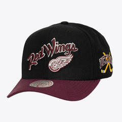 NHL Black/Maroon Detroit Red Wings Mitchell & Ness x Just Don Wave Script Pro Strapback Hat