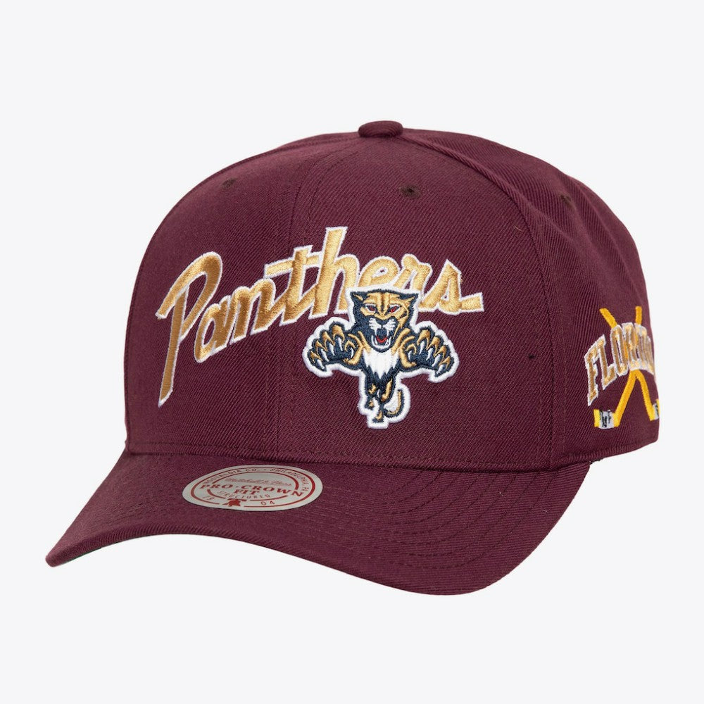 NHL Maroon Florida Panthers Mitchell & Ness x Just Don Wave Script Pro Strapback Hat