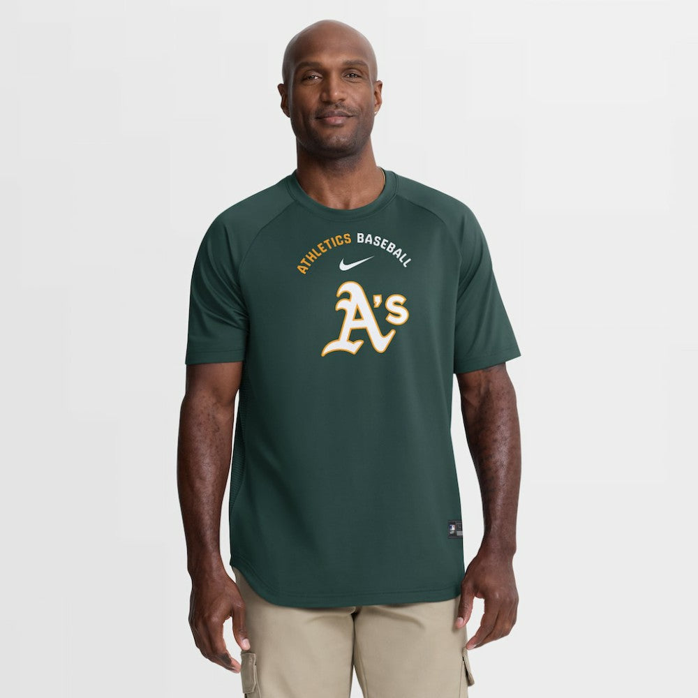 MLB Athletics Nike Authentic Collection Batting Practice Pre-Game Raglan Dri-FIT Top