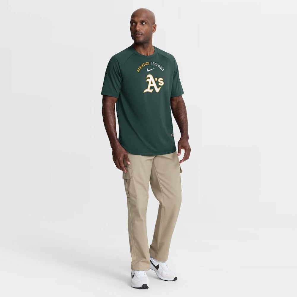 MLB Athletics Nike Authentic Collection Batting Practice Pre-Game Raglan Dri-FIT Top