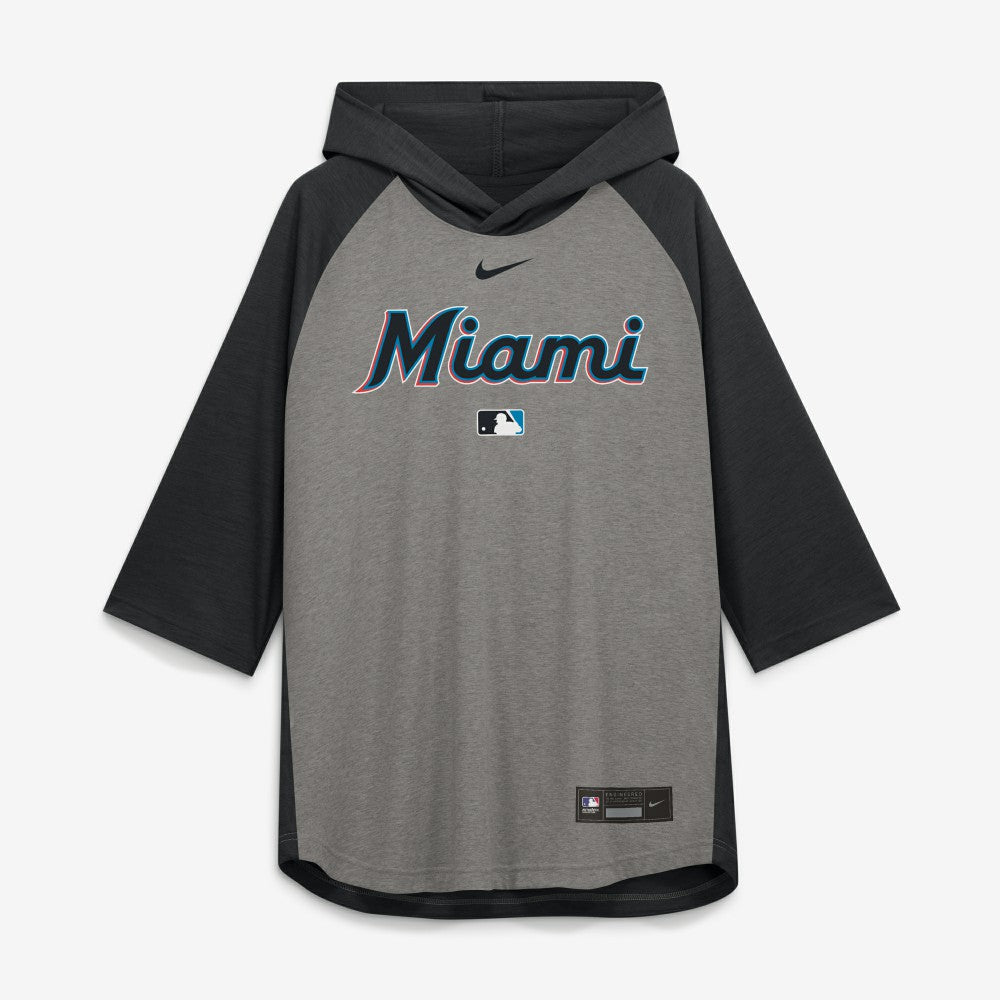 MLB Miami Marlins Nike Authentic Collection Flux Dri-FIT Raglan 3/4-Sleeve Hooded T-Shirt