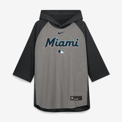 MLB Miami Marlins Nike Authentic Collection Flux Dri-FIT Raglan 3/4-Sleeve Hooded T-Shirt