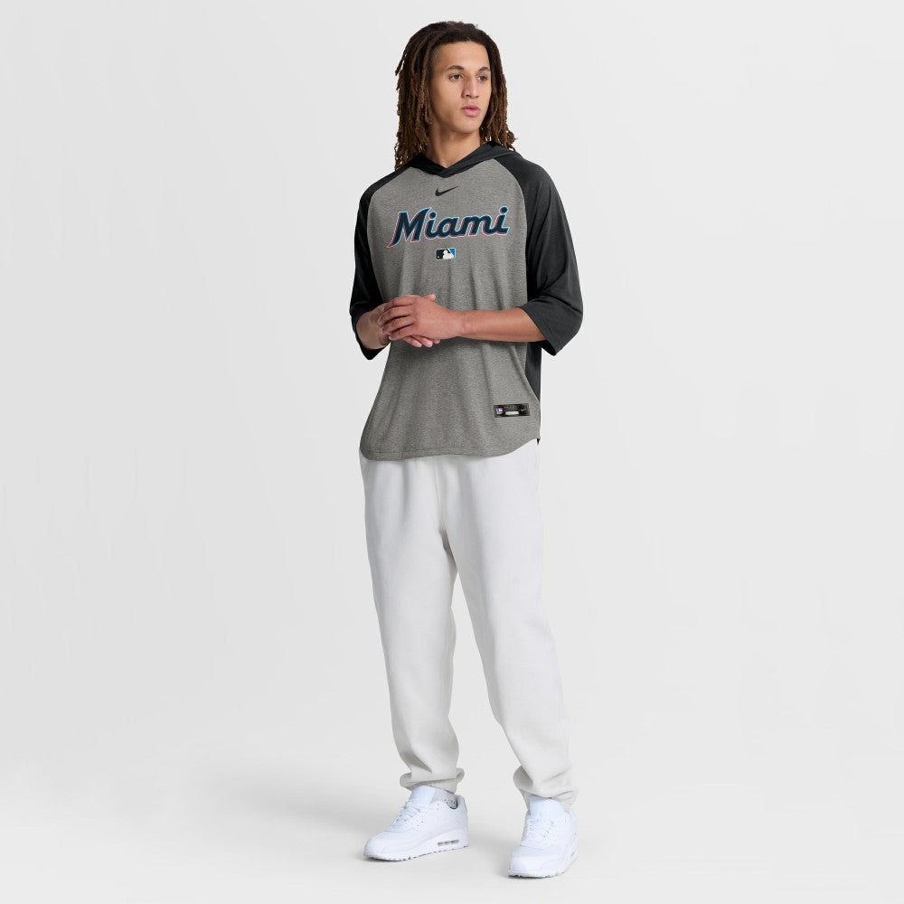 MLB Miami Marlins Nike Authentic Collection Flux Dri-FIT Raglan 3/4-Sleeve Hooded T-Shirt