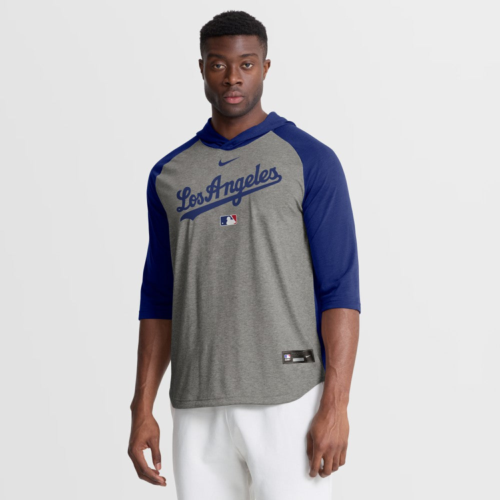 MLB Los Angeles Dodgers Nike Authentic Collection Flux Dri-FIT Raglan 3/4-Sleeve Hooded T-Shirt