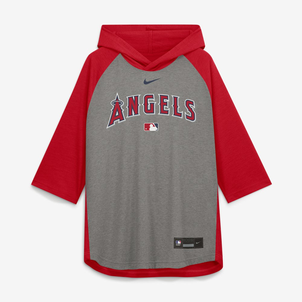 MLB Los Angeles Angels Nike Authentic Collection Flux Dri-FIT Raglan 3/4-Sleeve Hooded T-Shirt