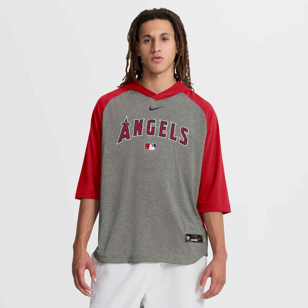 MLB Los Angeles Angels Nike Authentic Collection Flux Dri-FIT Raglan 3/4-Sleeve Hooded T-Shirt