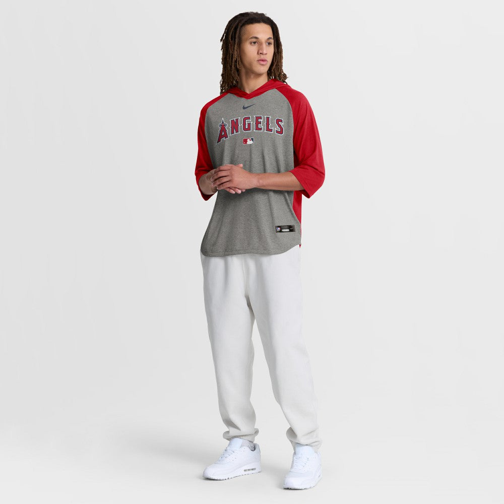 MLB Los Angeles Angels Nike Authentic Collection Flux Dri-FIT Raglan 3/4-Sleeve Hooded T-Shirt