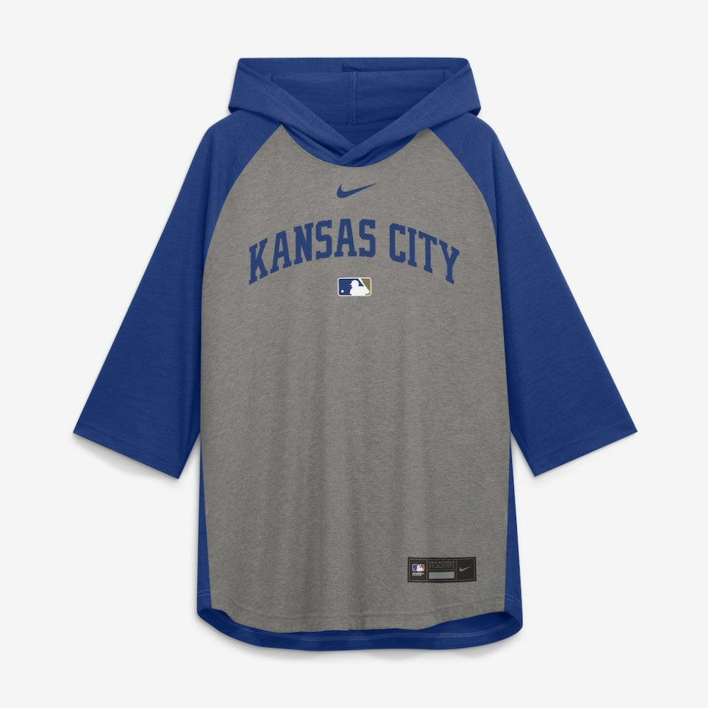 MLB Kansas City Royals Nike Authentic Collection Flux Dri-FIT Raglan 3/4-Sleeve Hooded T-Shirt
