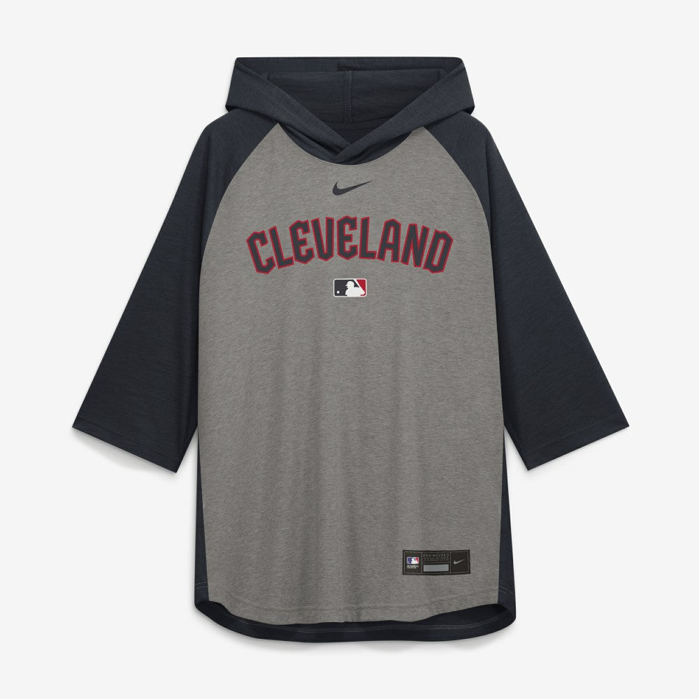 MLB Cleveland Guardians Nike Authentic Collection Flux Dri-FIT Raglan 3/4-Sleeve Hooded T-Shirt