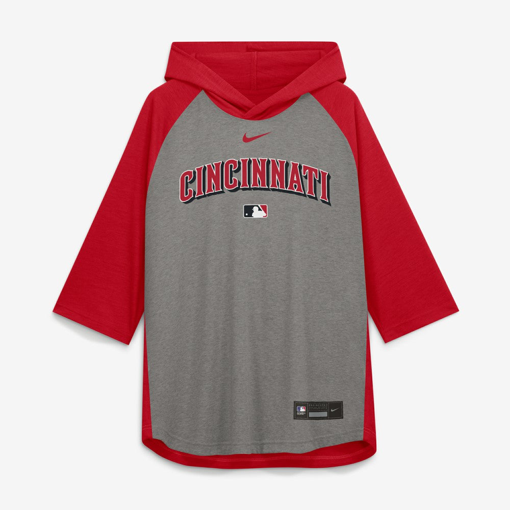 MLB Cincinnati Reds Nike Authentic Collection Flux Dri-FIT Raglan 3/4-Sleeve Hooded T-Shirt