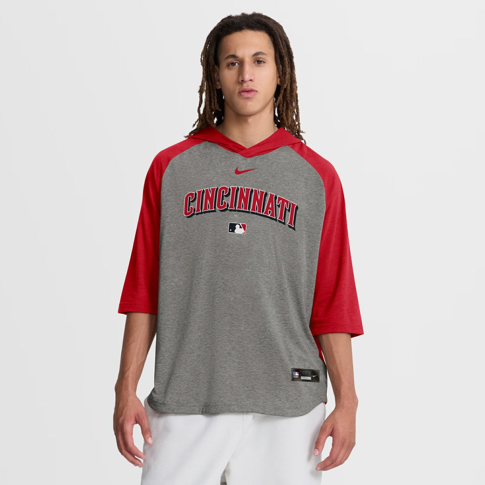 MLB Cincinnati Reds Nike Authentic Collection Flux Dri-FIT Raglan 3/4-Sleeve Hooded T-Shirt