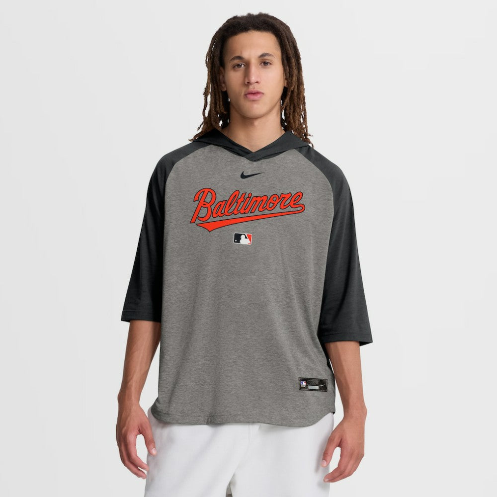 MLB Baltimore Orioles Nike Authentic Collection Flux Dri-FIT Raglan 3/4-Sleeve Hooded T-Shirt