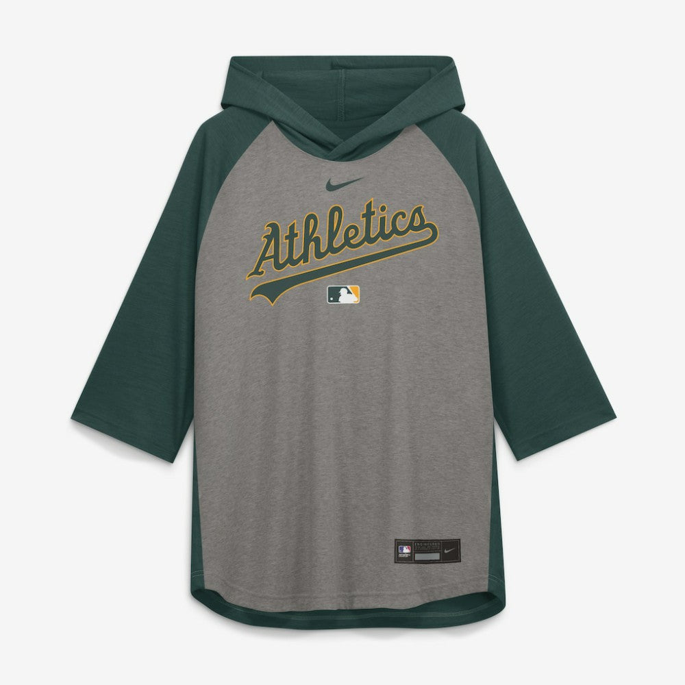 MLB Athletics Nike Authentic Collection Flux Dri-FIT Raglan 3/4-Sleeve Hooded T-Shirt