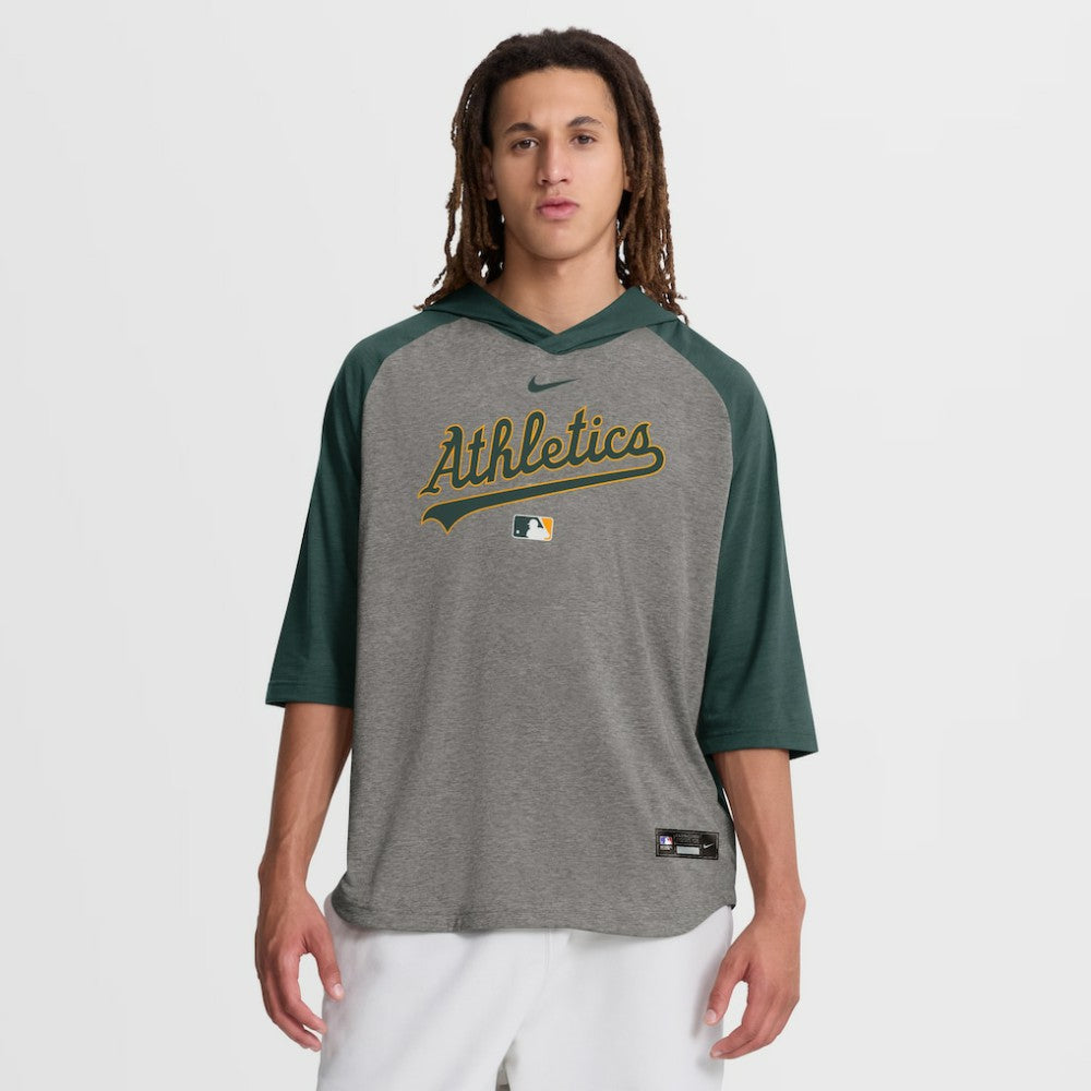 MLB Athletics Nike Authentic Collection Flux Dri-FIT Raglan 3/4-Sleeve Hooded T-Shirt