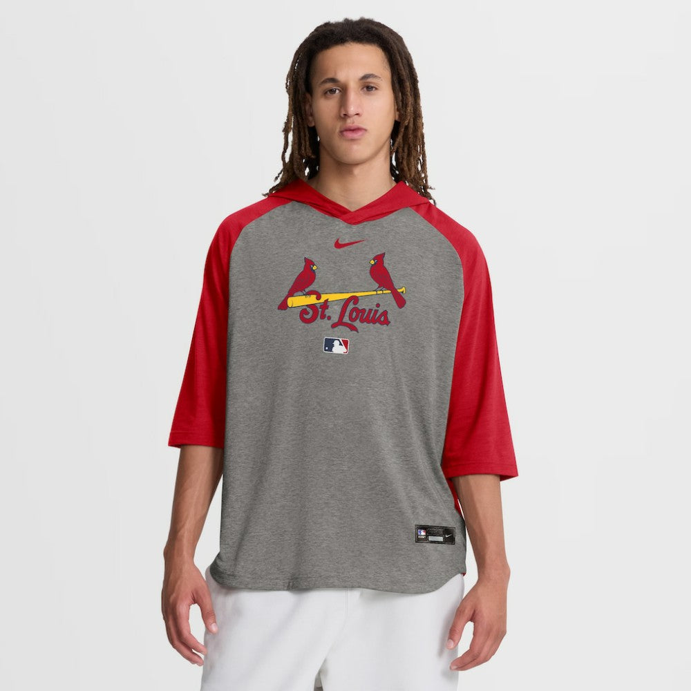 MLB St. Louis Cardinals Nike Authentic Collection Flux Dri-FIT Raglan 3/4-Sleeve Hooded T-Shirt