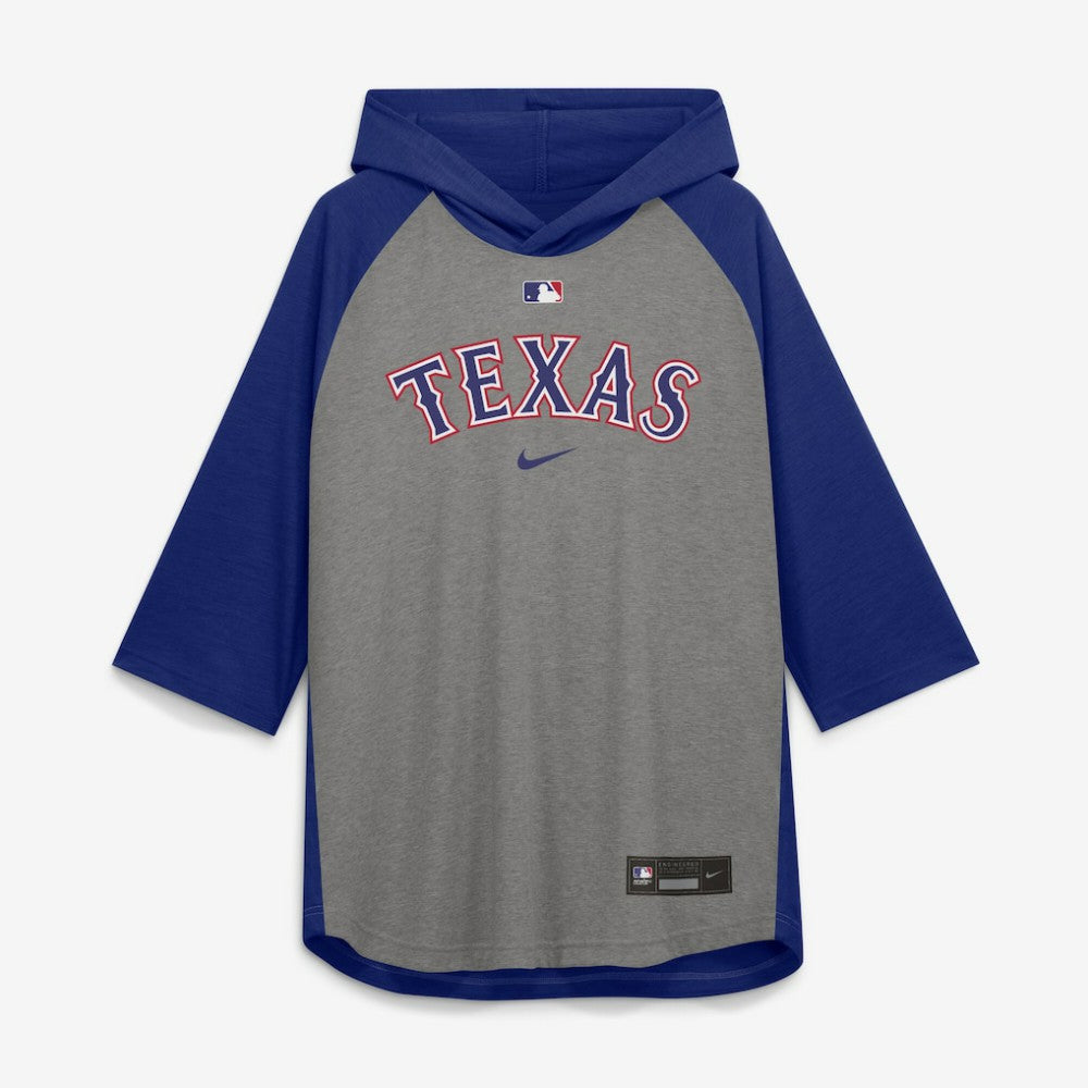MLB Texas Rangers Nike Authentic Collection Flux Dri-FIT Raglan 3/4-Sleeve Hooded T-Shirt