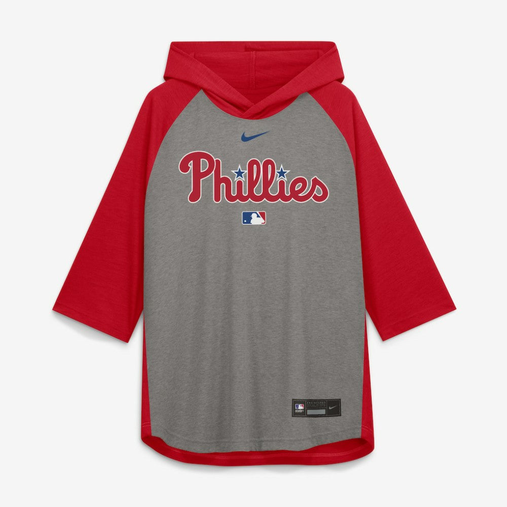 MLB Philadelphia Phillies Nike Authentic Collection Flux Dri-FIT Raglan 3/4-Sleeve Hooded T-Shirt