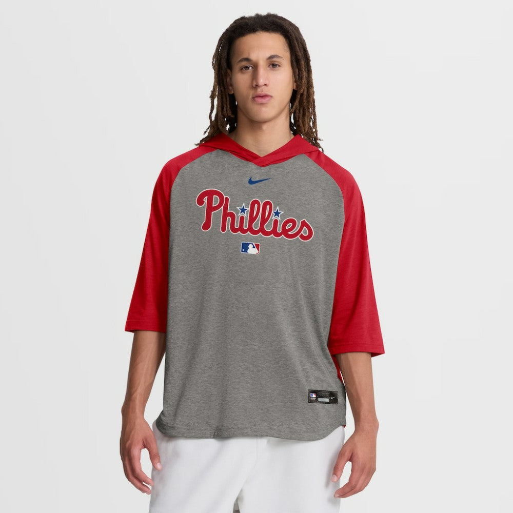 MLB Philadelphia Phillies Nike Authentic Collection Flux Dri-FIT Raglan 3/4-Sleeve Hooded T-Shirt