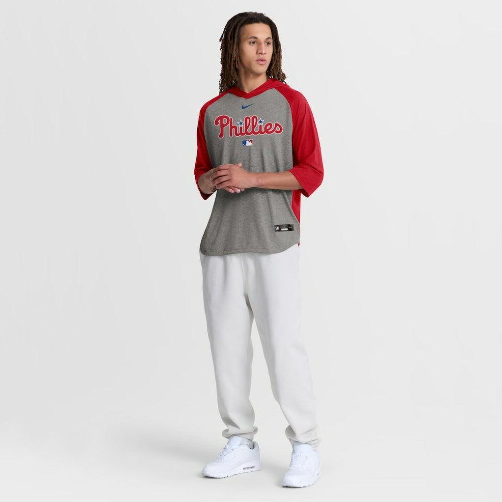 MLB Philadelphia Phillies Nike Authentic Collection Flux Dri-FIT Raglan 3/4-Sleeve Hooded T-Shirt