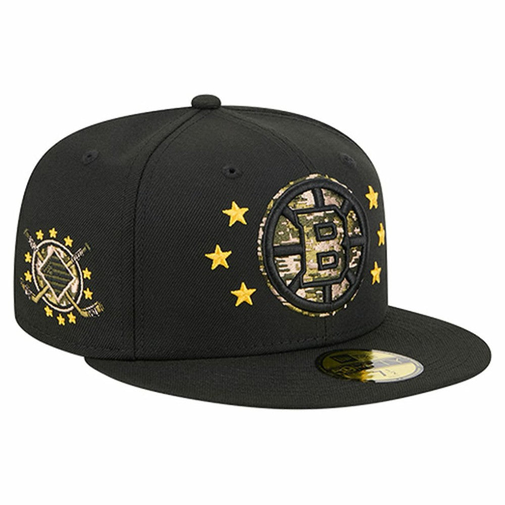 NHL Black Boston Bruins New Era Military Appreciation Digital Camo Stars 59FIFTY Fitted Hat