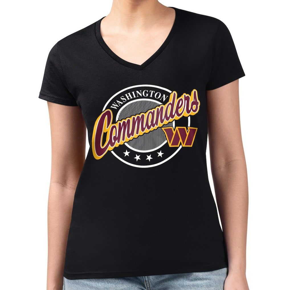G-III 4Her by Carl Banks Women's Super-Slim Fit Lightweight Pinstripe Circle V-Neck T-Shirt - Washington Commanders