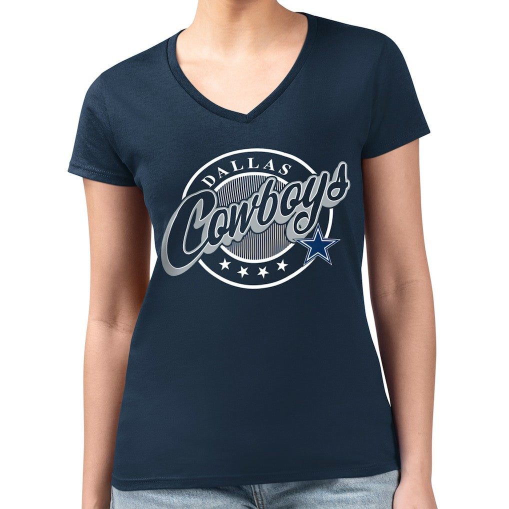 G-III 4Her by Carl Banks Women's Super-Slim Fit Lightweight Pinstripe Circle V-Neck T-Shirt - Dallas Cowboys