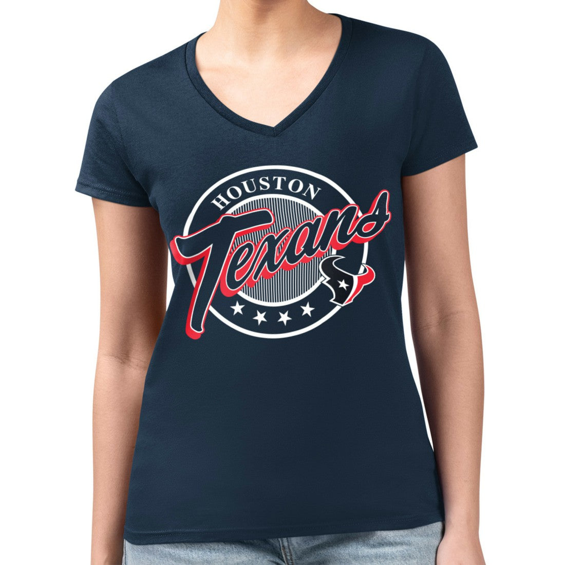 G-III 4Her by Carl Banks Women's Super-Slim Fit Lightweight Pinstripe Circle V-Neck T-Shirt - Houston Texans