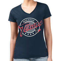 G-III 4Her by Carl Banks Women's Super-Slim Fit Lightweight Pinstripe Circle V-Neck T-Shirt - Houston Texans